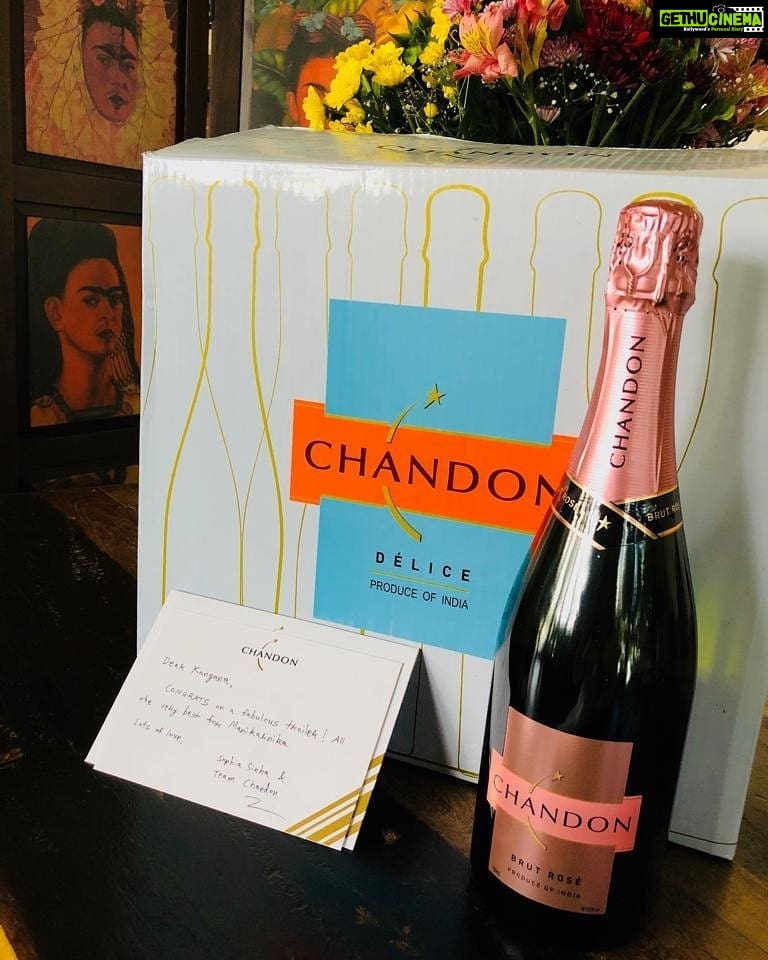 Kangana Ranaut Instagram - Thank you @ChandonIndia for this thoughtful present & words of appreciation for #ManikarnikaTeaser. We are sure Ms. Ranaut will cherish this. #KanganaRanaut #Chandon
