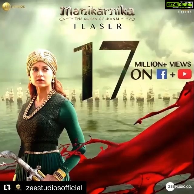 Kangana Ranaut Instagram - #Repost @zeestudiosofficial with @get_repost ・・・ The queen of Jhansi is unstoppable⚔❤ #ManikarnikaTeaser, out now: LINK IN BIO! #Manikarnika #KanganaRanaut #DannyDenzongpa @mohdzeeshanayyub @senguptajisshu @lokhandeankita #KrishJagarlamudi #ShariqPatel #KamalJain @zeestudiosofficial