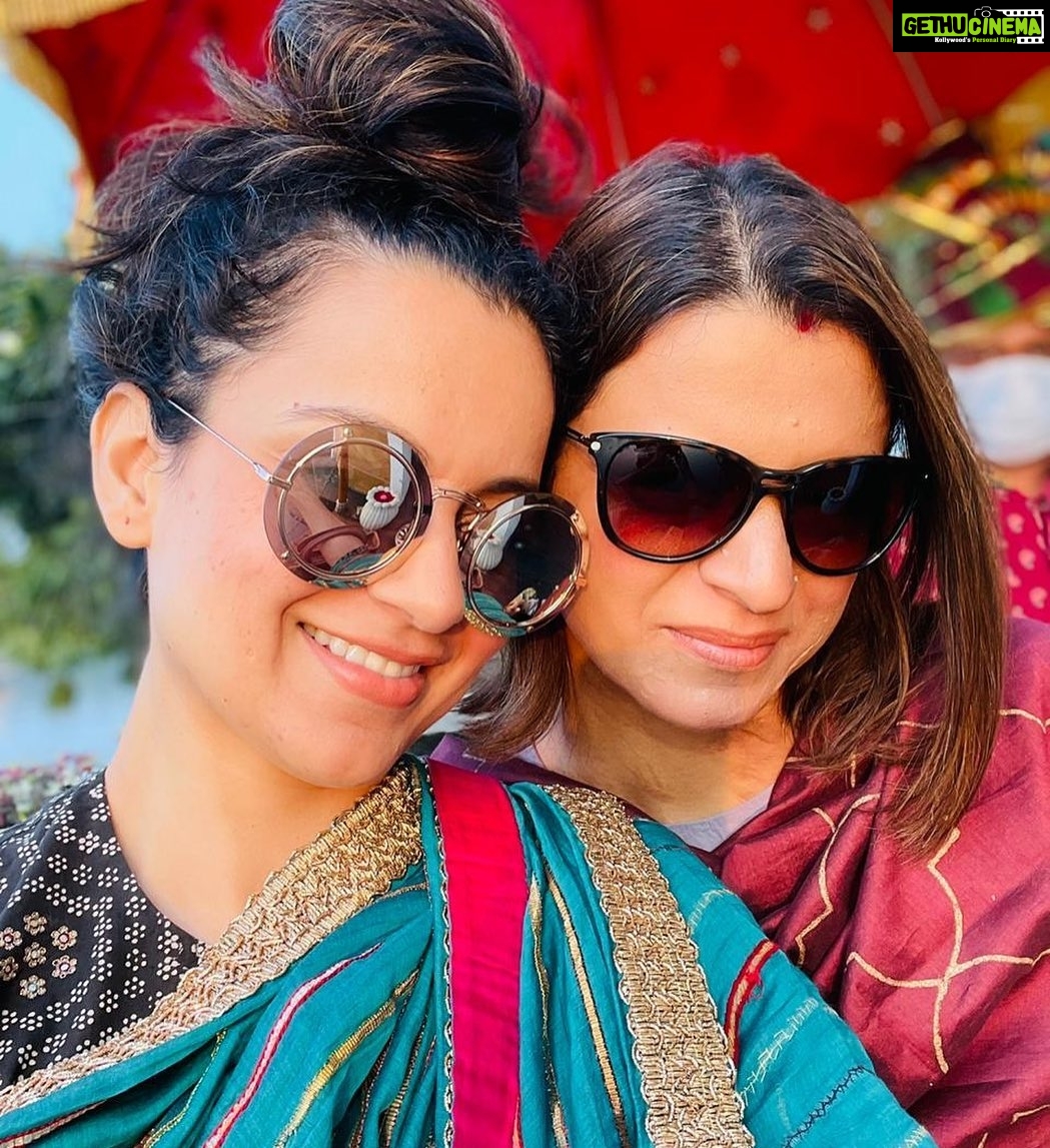 Kangana Ranaut Instagram - I can see any impossible dream everyone can oppose me but when she looks at me with that gleam in her eyes I know it will be done. Ghee to my fire, my sister Rangoli, thank you, lovely time we had in Udaipur now heading home to attend Dham being organised by my parents 🌹