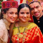 Kangana Ranaut Instagram - For Aksht Ritu wedding reception (Dham)dressed in @sabyasachiofficial X @bhuttico gifted to Kangana by her parents ❤️ HMU: @vanitybyshreya
