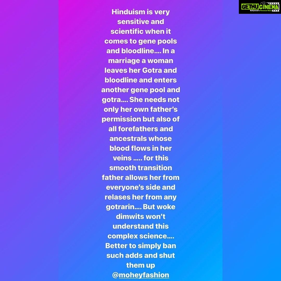 Kangana Ranaut Instagram - Don’t become a pest who loves to abuse and condemn Hinduism just because it is the most tolerant religion @moheyfashion