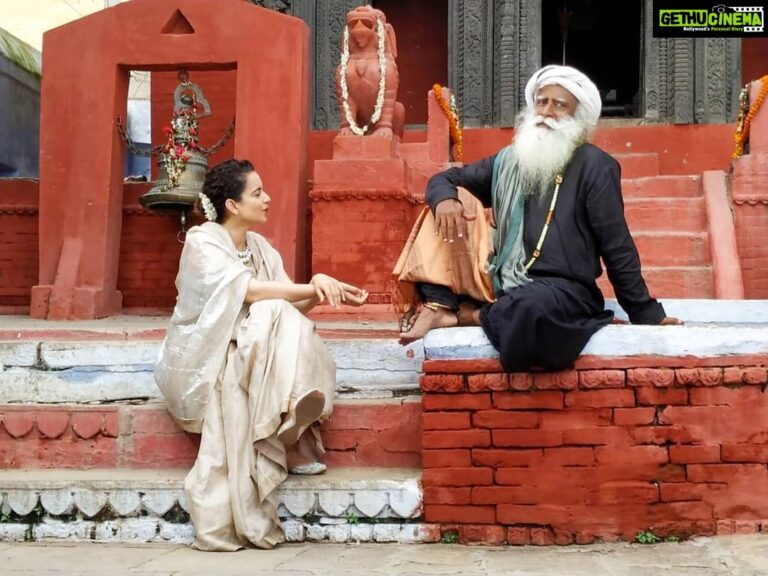 Kangana Ranaut Instagram - #KanganaRanaut & @sadhguru Ji captured during an interview at Kashi. This interview is much awaited specially after the recent Instagram Live where we witnessed Kangana's curiosity and efforts in making this planet a better place to live. Let's see what gets unraveled this time! Kashi Vishwanath Temple