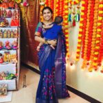 M.M. Manasi Instagram - Day 7 Royal blue with my princess💙 This beautiful saree was a gift from my brother @dr.ajaymosur and sister-in-law @kljanaki88 💓 Saree shapewear from @mayilibynandhini ..💖 And Swara Bubu’s dress and matching hairband was speacially made for her by her dearest paati(My Mother-in-law)💙 #Swara #ourdaughter #babygirl #navaratri2021 #ColoursOfNavaratri #Day7 #RoyalBlue #saree #sareestagram #sareelove #daughter