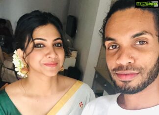 Madonna Sebastian Instagram - Makeup n Hair @unnips Styling @styledbysmiji In Saree from @poornimaindrajith #brothersday #brothersdaymovie #onam Kochi, India