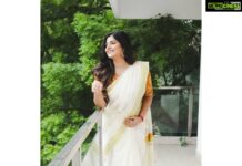 Manjima Mohan Instagram - Every saree tells a story, can you read mine ? 🙃 Photo courtesy : @kiransaphotography 📸 Make up : @chisellemakeupandhair ✨ Hair : @tangled_by_ila ✨ #mondaymorningthoughts Chennai, India