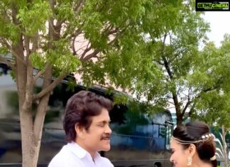 Meenakshi Dixit Instagram - Here’s dedicating my all time favourite song to the Superstar Nagarjuna Sir ❤️ love always😍 Congratulations for the great response of #bangarraju 🤗 #nagarjunaakkineni #nagarjuna #reelsinstagram #reelitfeelit #telugucinema #telugu #shooting Ramoji Filmcity Hyderabad