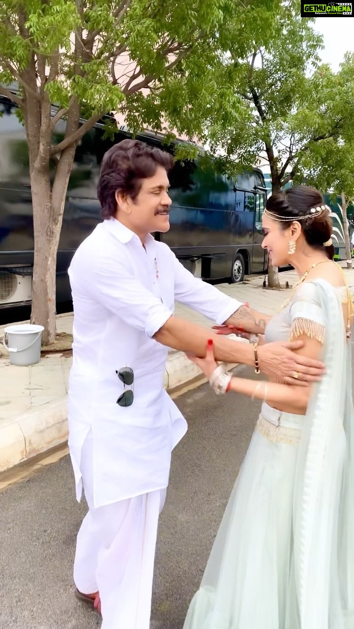 Meenakshi Dixit Instagram - Here’s dedicating my all time favourite song to the Superstar Nagarjuna Sir ❤️ love always😍 Congratulations for the great response of #bangarraju 🤗 #nagarjunaakkineni #nagarjuna #reelsinstagram #reelitfeelit #telugucinema #telugu #shooting Ramoji Filmcity Hyderabad