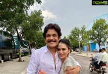 Meenakshi Dixit Instagram - Congratulations for the terrific response of #bangarraju 👏 King #nagarjunaakkineni Sir ❤️ #nagarjuna #kingnagarjuna #telugucinema #superhit #meenakshidixit #teamwork @nagarjuna.akkinenifb Ramoji Filmcity Hyderabad