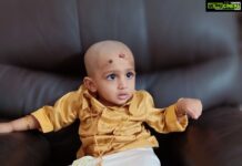 Meghana Raj Instagram - Amma told me it's 'No shave November' 😒 #raayanrajsarja Motte Boss in the house! #littlerowdy . . . Thank you @nikithapriyabharana @tantava for Raayan's outfit!