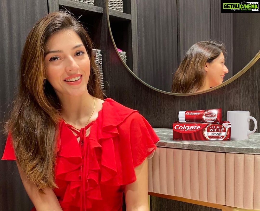 Mehreen Pizada Instagram - When I’m getting ready for a shoot, there are two things I can’t do without - a steaming mug of tea and my beauty essentials that allow me to look my best! And what completes my look is my dazzling white smile that I get with @colgatein Visible White!✨ Thanks to Colgate Visible White, I can now flaunt my dazzling white smile! Go grab your pack now! #DazzleWhiteDazzleRight with #ColgateVisibleWhite #ad