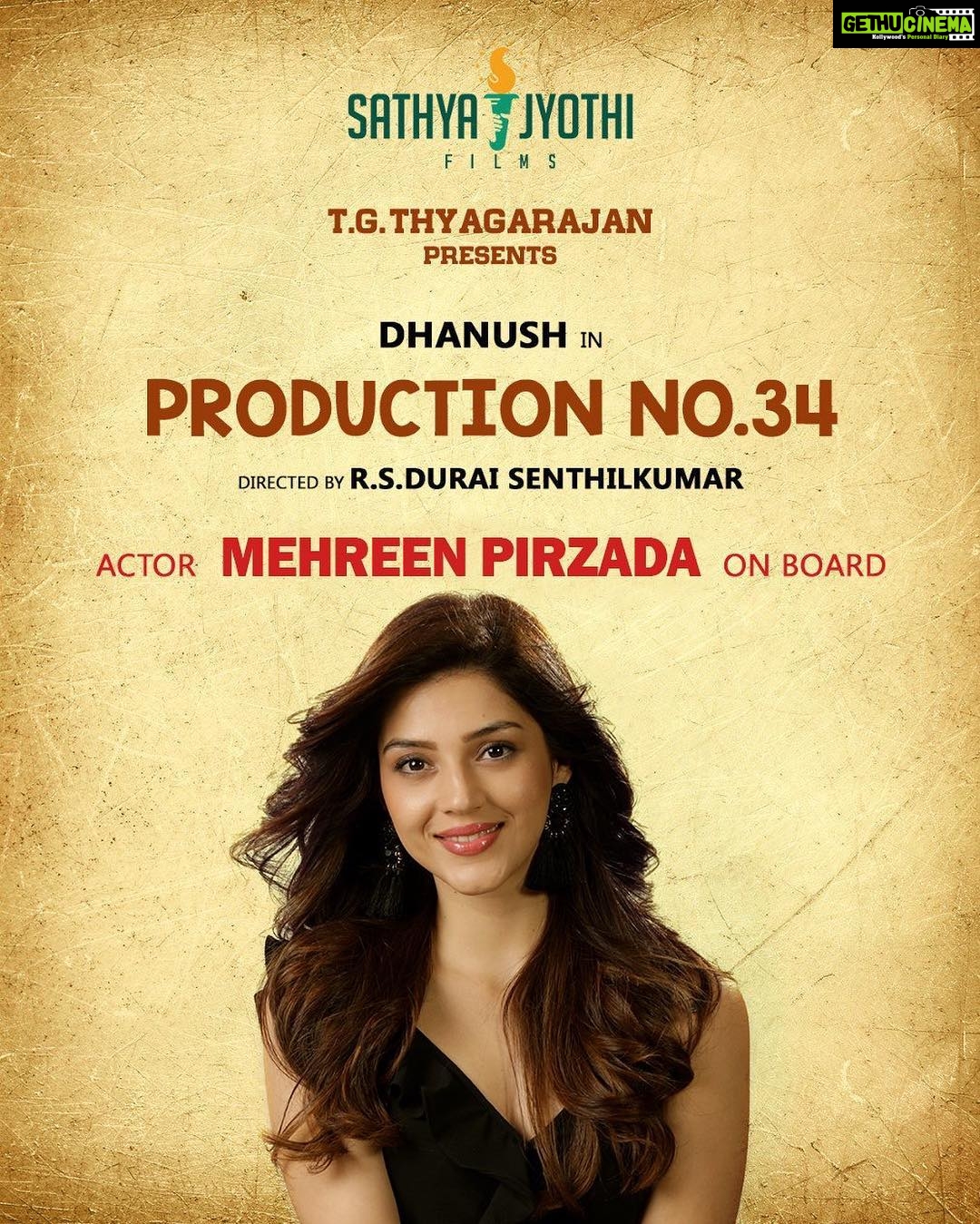 Mehreen Pizada Instagram - So so excited about this one 🤩🤩 Thank you @dhanushkraja @durairsk @sathyajyothifilms for this wonderful opportunity 😇🙏