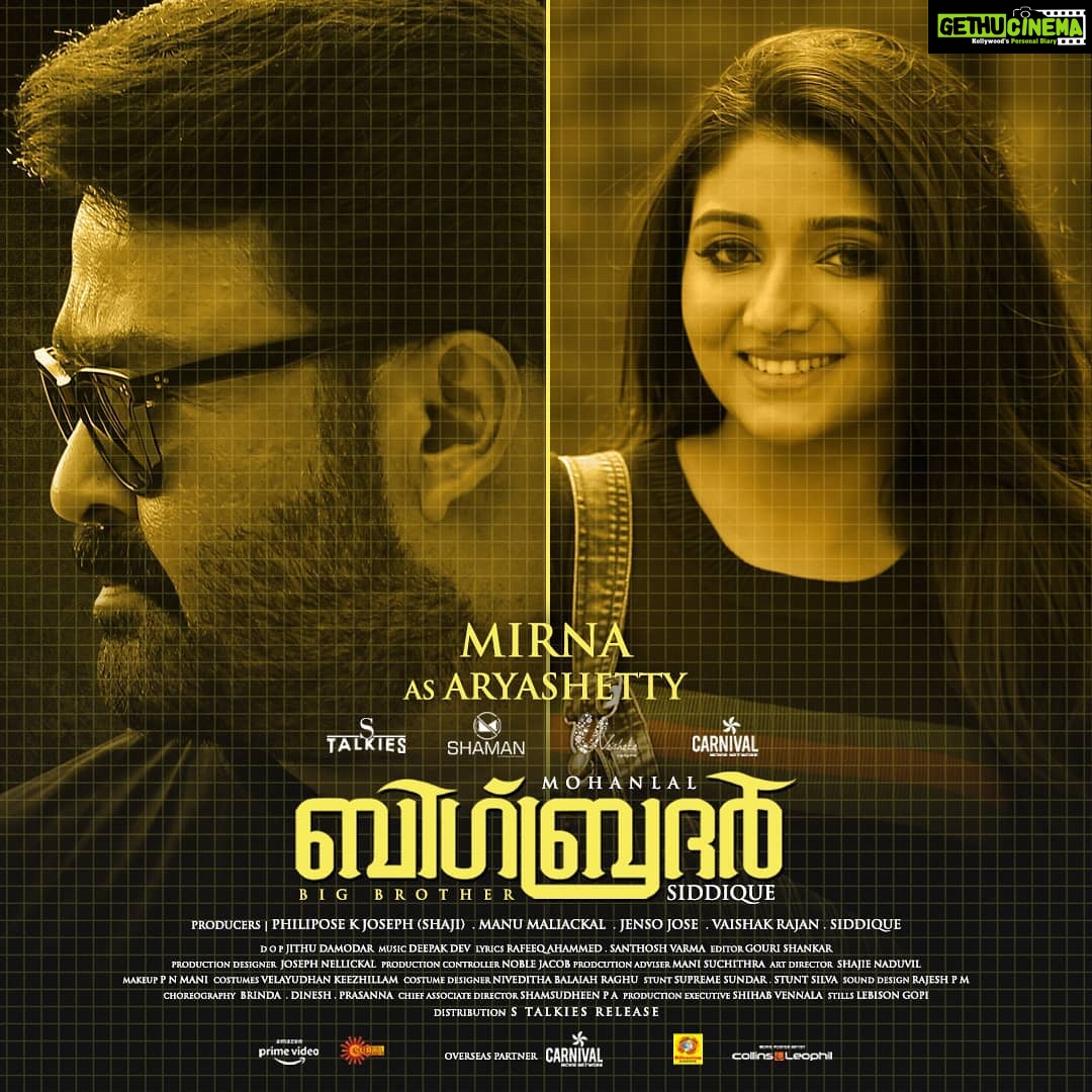 Mohanlal Instagram - #BigBrother character poster #7 Happy Birthday @mirnaaofficial @directorsiddique @arbaazkhanofficial @vishnuunnikrishnan.onair @sarjanokhalid @gaadhaofficial
