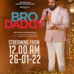 Mohanlal Instagram – #BroDaddy Streaming from midnight tonight (12 am, 26/01/2022) on #DisneyPlusHotstar 

@BroDaddyMovie @antonyperumbavoor @aashirvadcine  @disneyplushotstar @therealprithvi