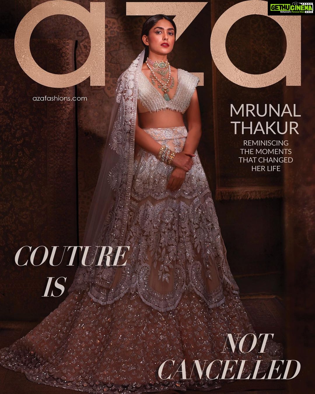 Mrunal Thakur Instagram - 😇 #repost @azafashions @azafashions presents The Aza Magazine, featuring @mrunalofficial2016. Our cover star embodies the spirit of a brave new world. Humble, warm, and completely self-made, she has both feet planted firmly on the ground despite the slew of successful films and shows that dominate her IMDB list. Read about the actor as she talks about life before and after vaulting into fame in this issue. Unprecedented recent events have led us all on a journey inwards, sparking introspection, reflection and transformation. With heightened awareness around the impact of sartorial choices on the nation and humanity at large, an informed discussion around provenance, technique, and the artisans that make it all possible has become vital. Couture is not cancelled. On the contrary, it’s time to shift focus away from one-time-wear garments to high-quality, handcrafted creations that can be treasured, repeated, and passed down through generations. In this “new normal” world, the experience of a garment and how it makes the wearer feel is more important than ever before. Read more in the 9th edition of the @azafashions magazine at Azafashions.com/Magazine (link in bio). Lehenga - @manishmalhotra05 @manishmalhotraworld Photography - @tejasnerurkarr Styling - @castelino_priyanka MUA - @missblender Hair - @lakshsingh_hair All jewellery - @manishmalhotrajewellery #azafashions #azafashionsonline #azamagazine #coutureisnotcancelled #magazine #mrunalthakur #bollywood #digitalmagazine #digitalcover #celebrity #celebrityfashion #covershoot #bridal #couture #readnow #shopnow