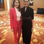 Mrunal Thakur Instagram - When she wears the dancing shoes, the world goes crazy .... . . I can't believe I got a chance to meet the queen of expressions... I remember standing in front of the bathroom mirror singing didi tera Dewar diwanan..... trying to match her expression, match her dola re steps with my sister in summer vacations or be it learning aaja nach le nach le.... on NDTV imagine-- nachle ve with Saroj Khan . . . Uffff so many memories! Let me tell you guys she is as charming as she appears to be on screen and extremely humble and kind !!!! I was completely smitten ....... . . #fangirl #madhuridixit Singapore