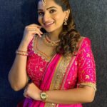 Nakshathra Nagesh Instagram – Welcoming September with a heart full of joy ❤️ 
All dressed up for a Vinayaka Chathurthi special show on @vijaytelevision
Wearing @andy_k_studio 
@rimliboutique 
#birthmonth