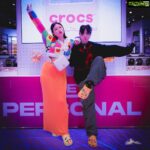 Narelle Kheng Instagram - indoctrinated into the world of crocs together with none other than @joietan whomst crocs' journey ive been following for YEARS. DEDICATION is word here, and TEAMWORK because neither of us could finish the interactive game floor Jibbitz Challenge alone🐒 Are you game for the challenge? also left with a minor headache cause choosing Jibbitz from the Jibbitz bar is a whole obsession. thanks @crocs.sg for having us at your newly revamped store ! #jibbitzchallenge #sp