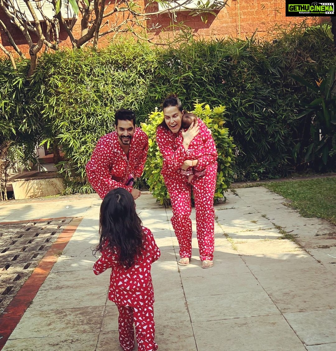 Neha Dhupia Instagram - Welcome to our crazy , chaotic , cheerful Christmas πβ¦ this is all that a girl could wish for and more β¦ thank you Santa , those years of leaving cookies and milk out really worked π
β€οΈπ§Ώ #merrychristmas from ours to yours β¦ β€οΈπ Mi Casa