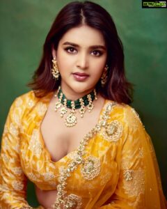 Nidhhi Agerwal Instagram - Hoping everybody had a good #sankranti 💛 feeling so grateful for the positive and hit response for our film #hero 🧿 

Styled by @officialanahita 
Outfit: @paulmiandharsh 
Jewellery: @mangatraineeraj 
Pics: @akshay.rao.visuals