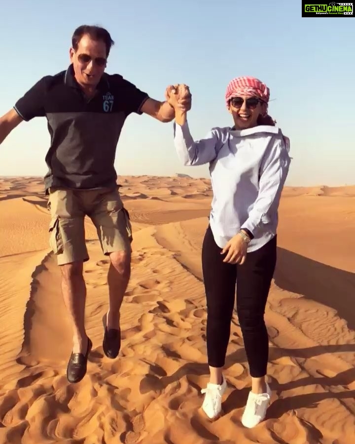 Nikki Galrani Instagram - Because age is just a number💪🏻😎 #HappyFathersDay #Manu #Papa Desert Safari Dubai