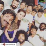 Nikki Galrani Instagram - #Repost @aadhiofficial (@get_repost) ・・・ #MaragathaNaanayam cast & Crew at d Success meet #chennai... Thanks for making #MNM a successful #film :)