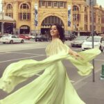 Nikki Galrani Instagram – When your happy & u know it – TWIRL 👸🏼💃🏻💁🏻 #Australia #ShootMode #Team5 #Melbourne #FlindersStreet
 Styled by @joy_stylist in a @prathyushagarimella outfit Flinders Street, Melbourne