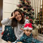 Nisha Agarwal Instagram - Merry Xmas! From us to yours ❤️ wishing you all good health, prosperity and loads of love to share with everyone we come across 🎄❤️ Wearing @dandelion.india #merrychristmas #xmaspjs #xmas #xmastree #famjam #family