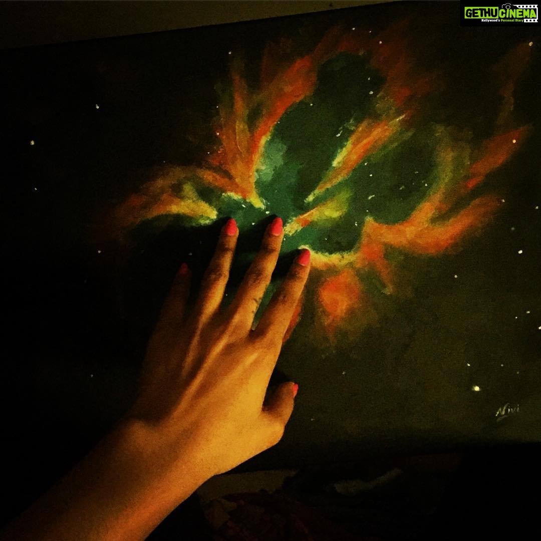 Nivetha Pethuraj Instagram - Just finished #painting #planetary #nebula NGC 2818 #amateur #artist #art #planets #conciousness #highconsciousness #universe #nasa This object located 10,400 light years away in the southern constellation Pyxis. This baby will probably disperse in 40 million years or in extreme cases 100 million years.. Thank you #nasa #hubble