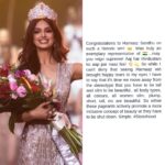 Parul Yadav Instagram - Congratulations to @harnaazsandhu_03 on such a historic win! 👑 Was truly an exemplary representative of 🇮🇳...may you reign supreme! Aaj har Hindustani ko aap par naaz hai! 👏🏻💫 So while I can’t deny that seeing #Harnaaz win brought happy tears to my eyes I have to say that it's time we move away from the stereotype that you have to be tall and slim to be beautiful.. all body types, all colours, all women slim, plump, short, tall, etc are beautiful. So either these pageants actively promote a more inclusive concept of beauty or they have to be shut down. Simple. #SisterHood #MissUniverse #MissUniverse2021