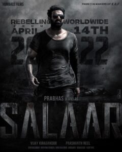 Prabhas Instagram - Delighted to share the release date of #SALAAR. 14th April 2022 see you in cinemas!

#Salaar14Apr22 

@prashanthneel @shrutzhaasan @vkiragandur @hombalefilms @ravibasrur @bhuvanphotography @shivakumarart