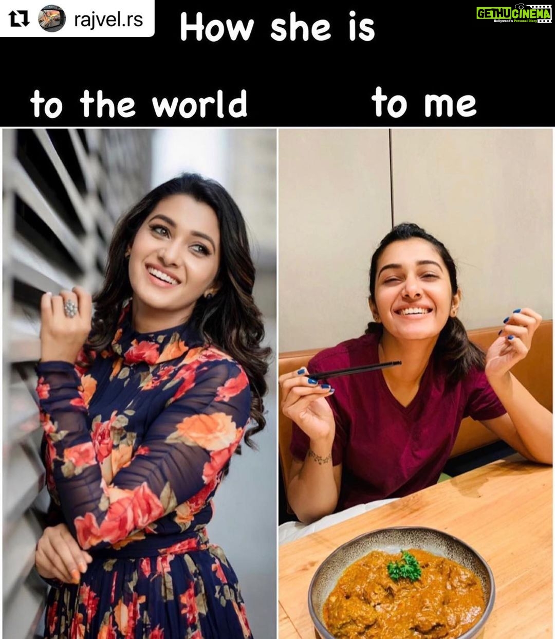 Priya Bhavani Shankar Instagram - #Repost @rajvel.rs γ»γ»γ» @priyabhavanishankar Expectations vs reality π€£ I like the βyouβ with βmeβ though π ββββββββββββ @rajvel.rs imagine an all time elegant, perfect and far more worse non-foodie girl next to youπ thank me later for keeping you entertained for more than a decade. God bless the βrealityβ and my kindness! βΊοΈ