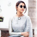 Priya Bhavani Shankar Instagram - When @ratikhavenugopal insists😄😎 Stylist / Makeup and Hair : @ratikhavenugopal Wearing Sari designed by : @flauntbyratikha - Sporting a new age stylish vintage sunglass with Steel grey Georgette with silver Pitta work Photography: @cosmosstudio.official Location: @thelittlewhitekitchen