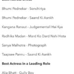 Radhika Madan Instagram - So grateful to be among these amazing amazing ladies! Thankyou @filmfare @jiteshpillaai 😇🤗❤ To entertaining you guys more and more and working even harder!🥂🤗 #Supri#mardkodardnahihota @vasanbala @rsvpmovies