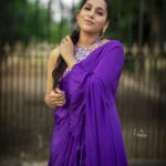 Rashmi Gautam Instagram - Smile babies This too shall pass #stayhomestaysafe #letsbreakthechain #lifeintimesofcorona P:C @sravan_goud8981 Purple ruffle saree by @thread_fabric