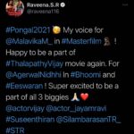 Raveena Ravi Instagram – #pongal #master #bhoomi #eeswaran ! My voice for @malavikamohanan_  and @nidhhiagerwal ! 🥳🙏🏻❤️ Glad to be a part of all 3 biggies. #2021 good so far 🙊