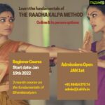 Rukmini Vijayakumar Instagram – New course for beginners! 
A great way to get introduced to the Raadha kalpa system of learning and education. 

Link in my bio: for more information and registration. 

Call 98454 07574 / admin@Lshva.in 

(I’m not sure I will be able to check DMs – email / message or call) 

Some FAQs 
– anybody can attend. Ages 14 and up. You need to have a minimum level of fitness. 
– once you are done with the 3 months, based on your progress and interest level we can look at options for you to continue 
– you can attend online or in person. 
– if you have prior training, no problem. We always start with the basics of the Raadha kalpa method for all levels. This is a perfect course for you to start with before you join the intermediate class. 
– all students will have access to the online streaming program. www.theraadhakalpamethod.com so students will be able to supplement classes with practise routines that have clear structure and instruction. 
– there is limited space in the class 
– I will oversee the structure and format of the class and periodically check progress. My senior student, a wonderful dancer and teacher @padmashree.ks will be the primary teacher of this class 

#bharatanatyam #bharatanatyamonline #bangaloredance #dance #bharatnatyam #indianclassicaldance #classicaldanceclasses #theraadhakalpamethod #rukminivijayakumar