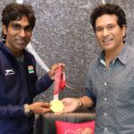 Sachin Tendulkar Instagram - Pramod, it was lovely spending time with you and getting to know you better. Touched by your gesture of gifting me the badminton racquet 🏸 which you played with in Tokyo - I’ll always cherish this. Wishing you more success and happiness. 😃 #paralympics #tokyo2020 #tokyoparalympics #badminton