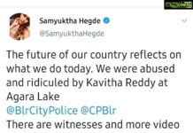 Samyuktha Hegde Instagram - Video 1 and 2, you can see the lady clearly (kavitha reddy) charging at my friend and attempting to hit her Video 3: after she tried to assault my friend, when we were waiting for the police to arrive some People in the park who knew her started supporting her and playing moral police and asking us if it is our culture to wear sports wear Video 4: this man in the red checkered shirt and about 10 men with her arrived right before the police did and started threatening us. His name is Anil, and you can clearly hear him threatening me. In my line of work even false news is enough to destroy my career and he threatened me exactly of that and the police stood there and just watched. This is when i decided to go live and have our side of the story put out there in the open After being in a democracy and following all the norms of social distancing, we were abused and ridiculed by Kavitha Reddy and the mob in Agara Lake for practicing our hoolahoop while wearing sportswear. Despite being polite and trying to solve the problem, the lady hit my friend and used disparaging remarks about me and my friends Was extremely disappointed with how the police who came to the location behaved , like nothing was wrong and spoke to her with respect while asked us to be quite. The cops stood there while her mob harassed us and even after requesting the police continuously, they decided to stand there and support this (proof on igtv) Yesterday was really hard and it was so disturbing to go through this When we went to the police station, everyone there already knew her and spoke to her nicely and saw us like we were wrong. The only police who spoke to us with some respect and told her she was wrong was the inspector is the hsr police station muni reddy, he asked us both to file our respective complaints and he left. We wrote the complaint and gave it to the police. The police present there refused to give us an acknowledgement for the same. Its not easy being strong around people who are trying to break you, and having to listen to so many people harass us for doing nothing. THIS IS JUST WRONG I request you all for your support 💛 @blrcitypolice #thisiswrong #punishkavithareddy