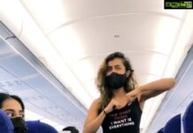 Samyuktha Hegde Instagram - Full flight, Sprained ankle, no music Ain't nothing gonna stop me from movinnngggg it This was total impromtu and I forgot the choreo midway and someone on the flight prompted me the step 😅 and then we even spoke for a second 😅🤣 . . . Ps: what's the point of doing the trend, if it ain't crazy or with amma? #trend #iliketomoveitmoveit #physicallyfit #flightmode #dance #sendingpositivevibes #samyukthahegde #inflightmadness