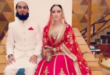 Sana Khan Instagram - Loved each other for the sake of Allah Married each other for the sake of Allah May Allah keep us united in this Duniya And reunite us in jannah ♥️ @anas_sayied . . . Fabi ayyi ala-e rabbekumaa tokazzebaan Which of the favours of your lord will u deny ♥️ . . . #sanakhan #anassayied #nikah #married #20thnov #alhumdulillah