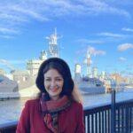 Saumya Tandon Instagram - In love with the sky colour, the clouds, and the magnificent ship. And read about it : (I read on net too 😊) HMS Belfast is a museum ship, originally a light cruiser built for the Royal Navy, and now permanently moored on the River Thames next to Tower Bridge. The ship encourages visitors to come aboard, explore all 9 of the historic decks and hear the personal stories of the crew who lived and served on board. #london