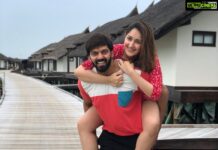 Sayyeshaa Saigal Instagram - Jumping into 2020 like...💃❤️😍 #newyear#2020#endofadecade#besttimeoftheyear#husbandandwife#holiday#season#maldives#tbt#love Maldives