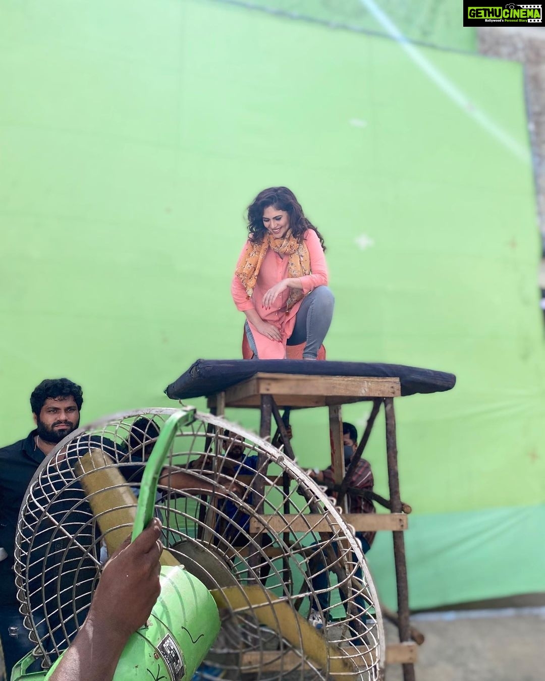 Sherin Instagram - Not the superhero you asked for or the one you deserve or the one you need, itโs just a girl trying not to fall off a really tall stool and drive a crane ๐ . . . . . #sherin #love #shooting #behindthescenes #pondicherry #workmode Pondicherry