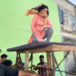 Sherin Instagram - Not the superhero you asked for or the one you deserve or the one you need, it’s just a girl trying not to fall off a really tall stool and drive a crane 😜 . . . . . #sherin #love #shooting #behindthescenes #pondicherry #workmode Pondicherry