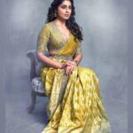 Shriya Saran Instagram - Thank you @jayantireddylabel for this stunning yellow saree for @rrrmovie function yesterday. Thank you @akshay_26 for these pictures. Make up @chetannayak05 hair @priyanka__hairstylist