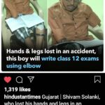 Shriya Saran Instagram – I really want to meet Shivam . This guy is incredible . How cool is he ? Unbelievable. 
@hindustantimes fantastic news . To all the people feeling low today …like me , let’s take some inspiration. He learned how to write with his elbow , didnt give up  on life,  after an accident that almost took his life .