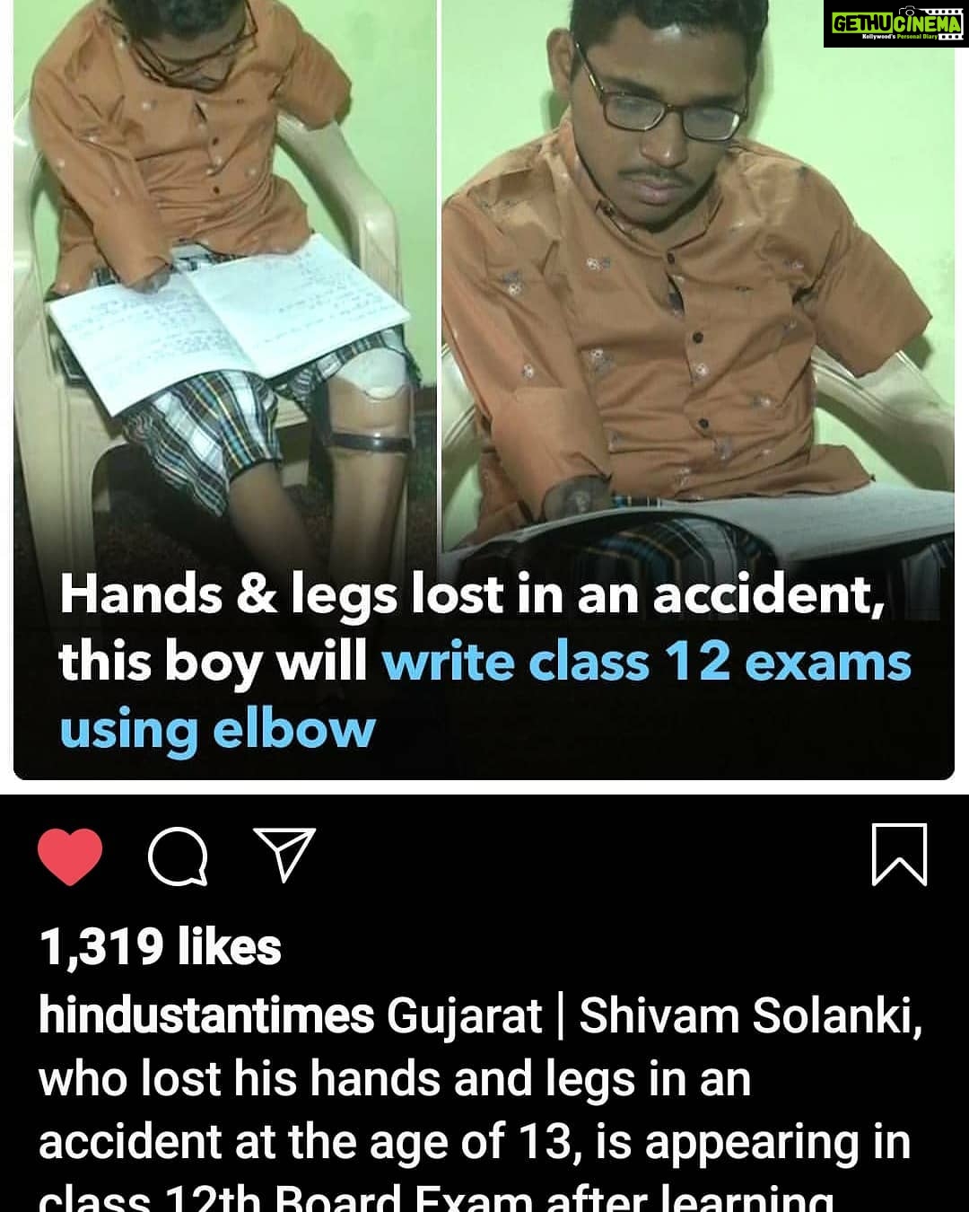 Shriya Saran Instagram - I really want to meet Shivam . This guy is incredible . How cool is he ? Unbelievable. @hindustantimes fantastic news . To all the people feeling low today ...like me , let's take some inspiration. He learned how to write with his elbow , didnt give up on life, after an accident that almost took his life .