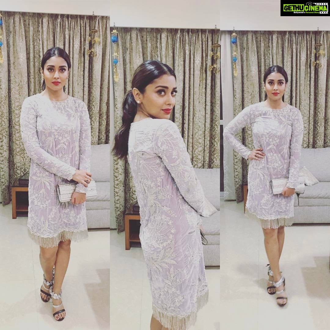 Shriya Saran Instagram - Wearing @mmalhotraworld for @incaindia awards. Thank you for this elegant outfit. Stunningly embroidered shift dress. @chanel_we_love shoes