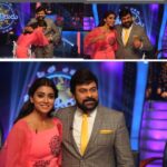 Shriya Saran Instagram - With charismatic Chiranjeevi Garu on the sets of #meeloevarukoteeswarudu Koteeswarudu wearing this gorgeous dress by @rajattangriofficial