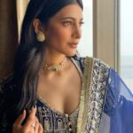 Shruti Haasan Instagram – 💙💎🧿 in @manishmalhotra05 styled by @harmann_kaur_2.0 hair @heysurekha make up @makeupartist_arti